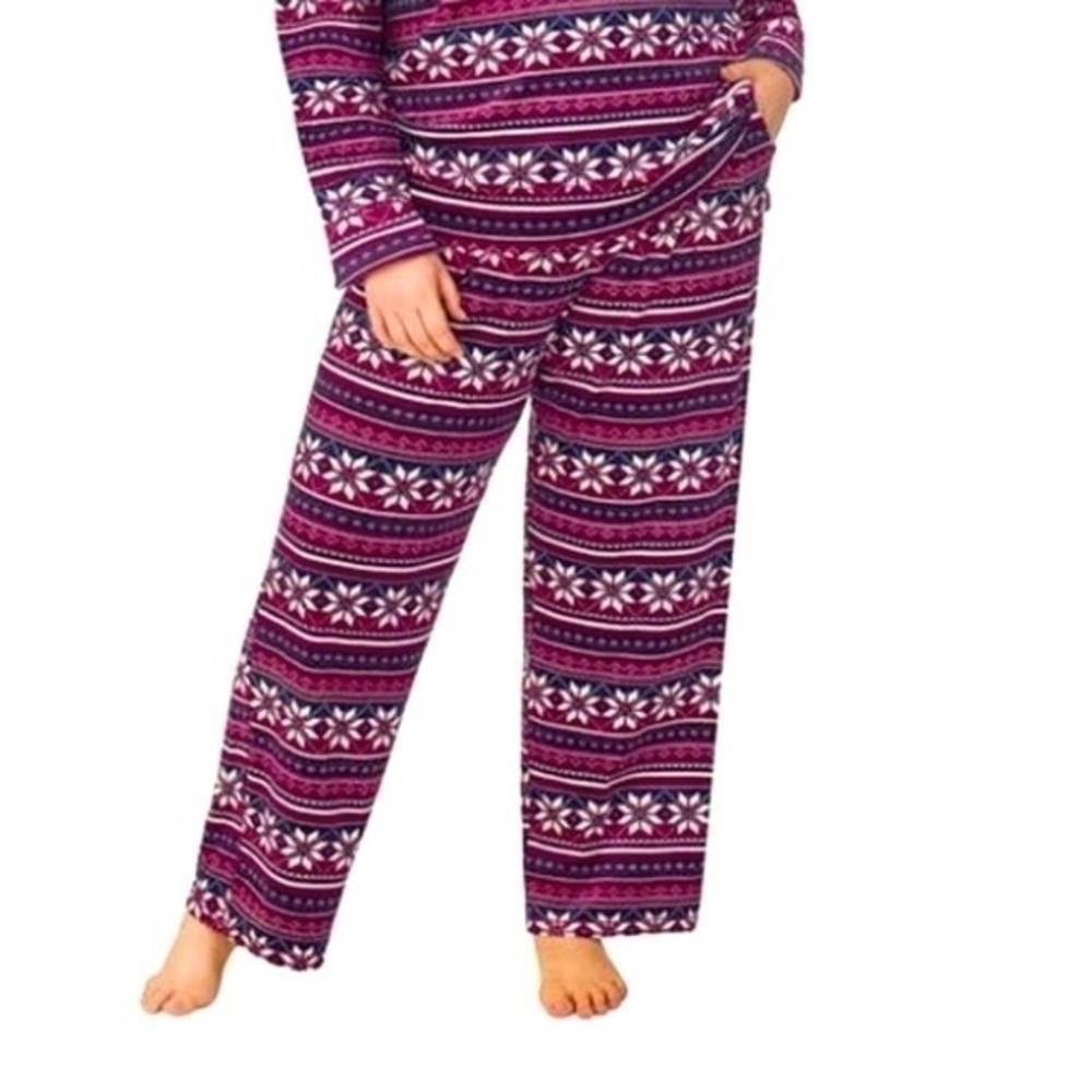 NAUTICA Women PJ Pants M Purple Blue White Winter Fair Isle Fleece Pajama Bottom
